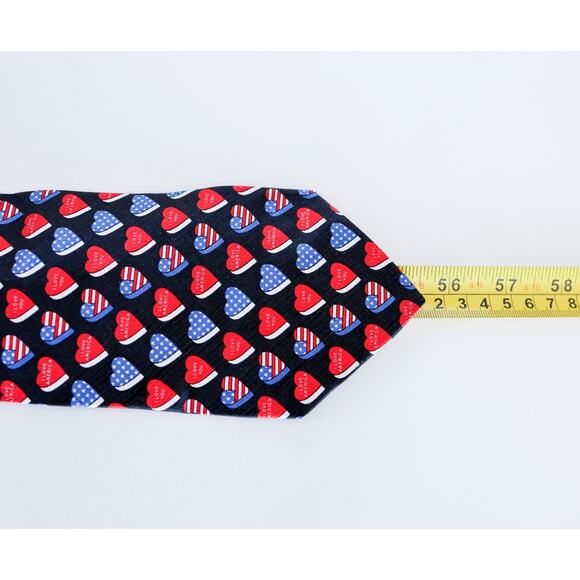 VTG Savile Row I Love American Heart Flag Silk Tie Grandpa Patriotic USA Made - Picture 10 of 13